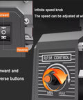 Close-up of the speed control knob and forward/reverse buttons on Tailgate Ready Belt Sander And Bench Grinder Duo.
