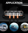 Heavy Duty 150A Marine Bus Bar Power Distribution Block, 150A 48VDC, 300VAC with copper terminals for RVs and boats.