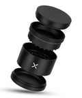 Exploded view of Toothless 2.5 Inch Aluminum Spice And Herb Grinder With Extra Storage Compartment matte black finish