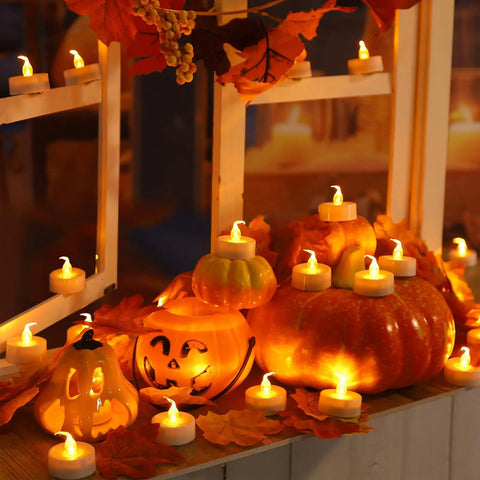 Battery Powered Flickering Flameless Candles With Warm Yellow Glow for Halloween decor on pumpkins with remote control timers
