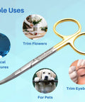 Curved 4.5 Inch Scissors With Tungsten Carbide Inserts, Gold Plated Handle, Pro Grade Crafting Shears For Arts, Sewing, Tailoring, And Fabric Cutting, Extra Sharp And Durable for trimming flowers, brows, pets, and surgical use