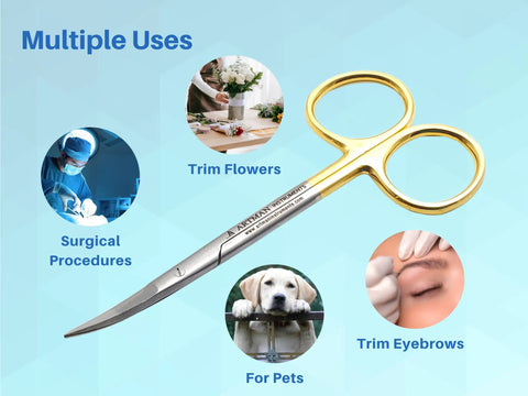 Curved 4.5 Inch Scissors With Tungsten Carbide Inserts, Gold Plated Handle, Pro Grade Crafting Shears For Arts, Sewing, Tailoring, And Fabric Cutting, Extra Sharp And Durable for trimming flowers, brows, pets, and surgical use