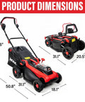 40V 16 Inch 2 In 1 Cordless Lawn Mower With Brushless Motor And Dual Battery Pack For Easy Push Operation No Gas No Fuss Up To 45 Minutes Runtime Mulching And Side Discharge For A Lightweight Yet Rugged Home Yard Helper dimensions shown