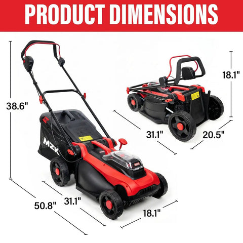 40V 16 Inch 2 In 1 Cordless Lawn Mower With Brushless Motor And Dual Battery Pack For Easy Push Operation No Gas No Fuss Up To 45 Minutes Runtime Mulching And Side Discharge For A Lightweight Yet Rugged Home Yard Helper dimensions shown