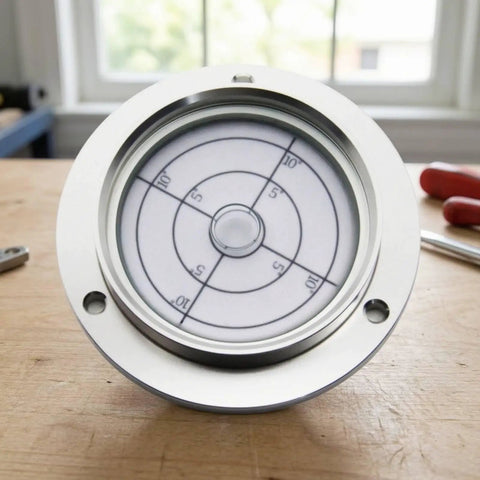 KiBcsLic Metal Circular Bubble Level | 80mm, Flange-Mounted Spirit Level, Precision, showing the circular clear display.