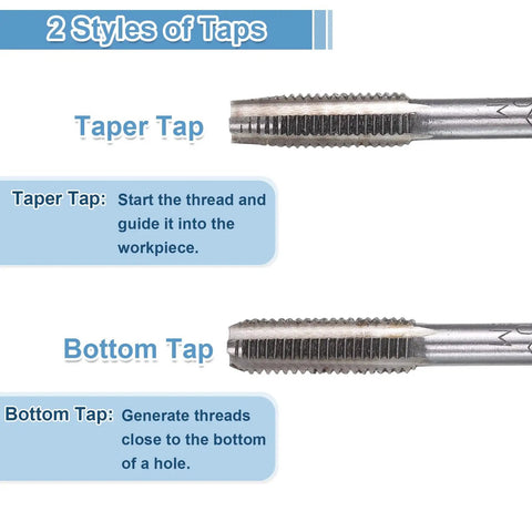 No Sweat M8 X 1.25 Metric Hand Taps 2 Pack showing taper and bottom taps for threading in heavy duty 9crsi steel.