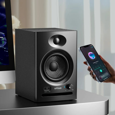 Black Dual Mode Two Point Zero Studio Monitors For Near Field Music Production Bluetooth Five Point Three Bookshelf Speakers