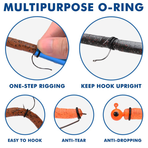 Gradient Wacky Rig Tool With Silicone O Rings showing various rigging techniques on worm lures for protection and stability