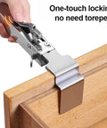 Rock Solid Adjustable Drawer Clamp 21 To 50Mm Wide Single Press Alloy Steel Stabilizer locking easily on a wooden drawer.