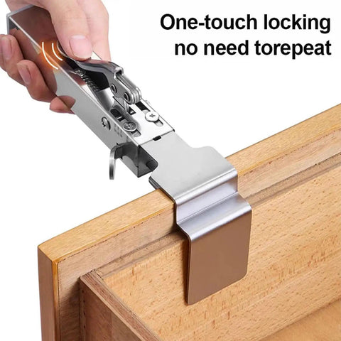Rock Solid Adjustable Drawer Clamp 21 To 50Mm Wide Single Press Alloy Steel Stabilizer locking easily on a wooden drawer.
