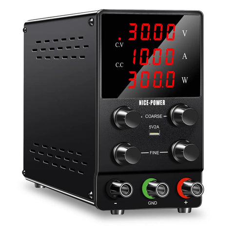 Pro Grade DC Power Supply 30V 10A Adjustable Switching Regulated Bench Lab Unit with 4-Digit LED Display and USB Port
