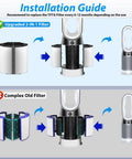 Installation guide showing TP7A 360 Degree Glass HEPA Replacement Filter with Carbon for Multi Model Vacuum Cleaners upgrade.