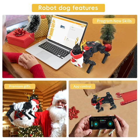 Dope Robotic Dog Kit for Teens and Adults Voice and App Control Programmable Open Source Coding STEM DIY Project ESP32 Bionic Quadroped With 12 DOF Servos and 1 DOF Camera Realistic Movements and Easy Learning, black robot dog on laptop app control