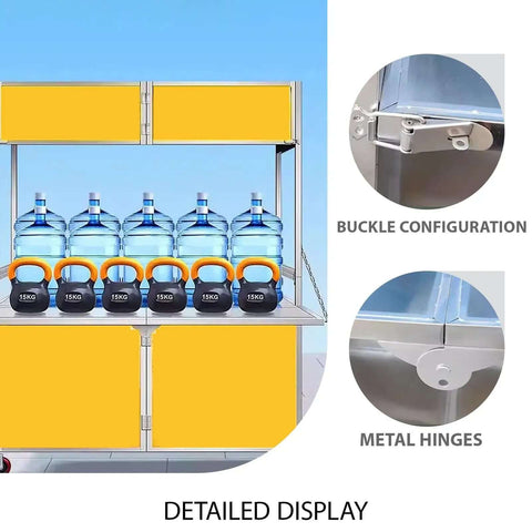 Heavy Duty Food Cart On Wheels For Street Food Markets And Events, Thickened Sheet Metal Construction with buckle and hinge details