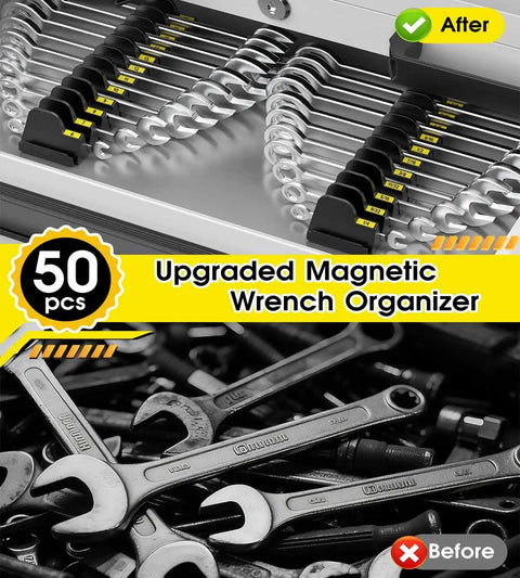 Magnetic Wrench Organizer Set For Tool Box, 50-Piece Modular Wrench Holder With Metric And SAE Labels installed in toolbox