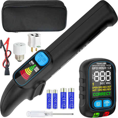 2 In 1 Circuit Breaker Finder With Non Contact Voltage Detection, GFCI Outlet Tester, LCD Display, and Circuit Tracer Kit with adapters