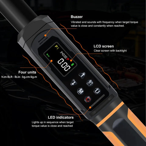 Digital Torque Wrench Set With Dual Direction Ratchets Three Eighths Inch Drive And One Half Inch Drive, LCD and LED indicators