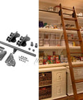 Sliding Library Ladder Track Kit for Home and Loft, Rolling Round Tube Mobile Ladder Hardware in pantry, 3.3 to 20 Ft iron rail system