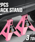 Pair Of 3 Ton Jack Stands For Cars And SUVs, Adjustable Height From 10.8 Inches, Built Tough Carbon Steel, Pink Finish