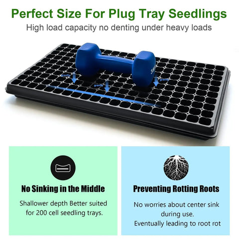 Shallow 1020 Nursery Trays For 200-Cell Plug Seedlings, 1.3 Inch Depth, No Holes, Microgreen Germination Ready, 10 Pack, Built To Hold, Carry, And Move Seedlings With Ease