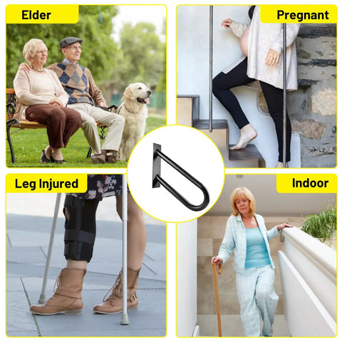 Sturdy 18 Inch Outdoor Stair Handrail For 1 To 2 Steps, Black U Shaped Wall Mount Grab Bar, Easy Install Safety Rail for diverse users