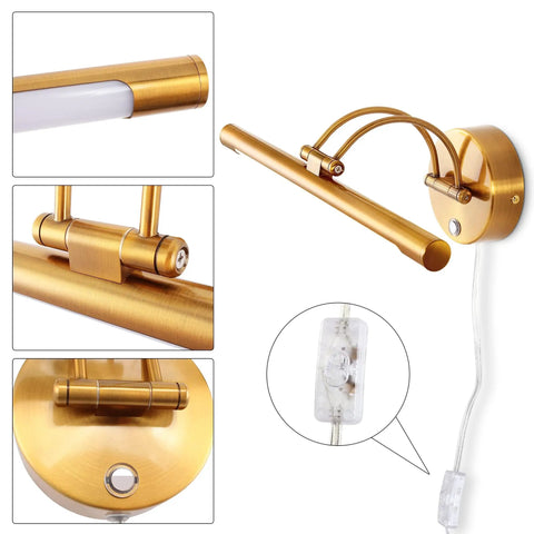 Dimmable Brass Vanity Light Over Mirror 16 Inch Plug In Rotatable Wall Sconce 8W Modern Farmhouse Bath Light with mount details