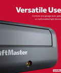 Model 891LM Security Plus 2.0 One Button Gate Opener Remote With Visor Clip close-up showing LiftMaster logo and control button.