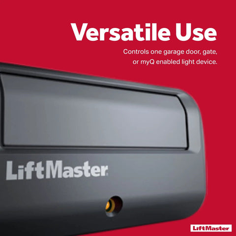 Model 891LM Security Plus 2.0 One Button Gate Opener Remote With Visor Clip close-up showing LiftMaster logo and control button.
