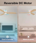 Slick Look 52 Inch Low Profile Ceiling Fan With Steady Breeze Motion and Soft Ambient Lights showing reversible DC motor for seasonal use.