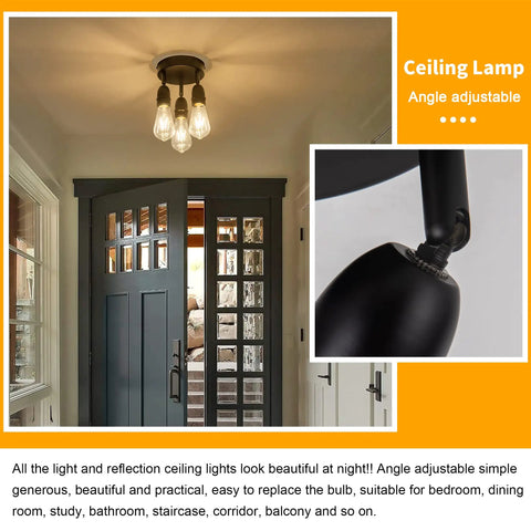Three Light Flush Mount Ceiling Fixture In Matte Black Finish Dope Farmhouse Style Lighting For Porch Hallway Kitchen Bedroom Modern Rustic Ceiling Light That Elevates Any Space in entryway.
