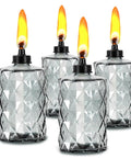 Glass Table Top Torches Four Pack Outdoor Citronella Torches With 12oz Fuel Capacity Refillable Wick And Cap Included Multicolor