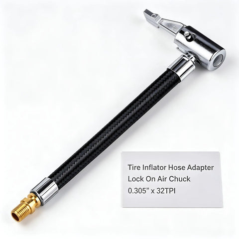 Heavy Duty Tire Inflator Hose Adapter Kit Converts To Lock Connection With All Metal Air Chuck Thumb Press Control For Schrader Thread Cars Trucks Leak Proof Fits Standard Valves Plug And Play Rock Solid Build, braided hose