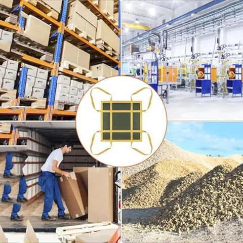 Heavy Duty Canvas Cargo Lifting Net With Reinforced Handles for warehouses and construction, 120x120 cm lifting pad shown in use