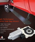 Direct Replacement Electric Side Step Motor Kit For Running Boards, Plug And Play Upgrade, shown with installation view.