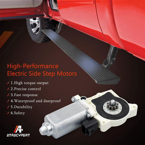 Direct Replacement Electric Side Step Motor Kit For Running Boards, Plug And Play Upgrade, shown with installation view.