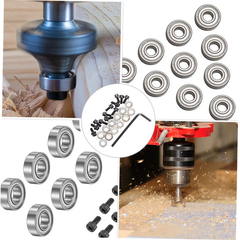 Top Mounted Router Bit Bearing Replacement Kit For Woodworking, Pro Grade Precision Milling, Easy Install With Bearings, Screws, And Wrench