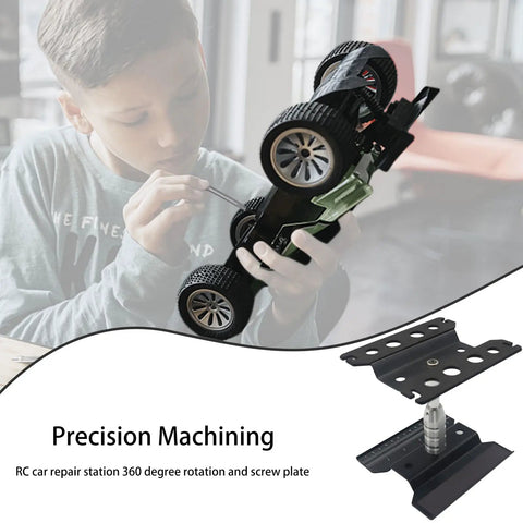 Boy using Universal RC Car Stand With 360 Degree Rotation And Adjustable Height For Traxxas Arrma Redcat Axial RC4WD Losi