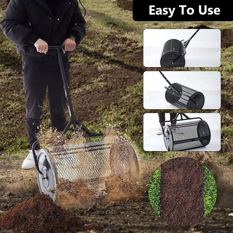 27 Inch Compost Spreader and Lawn Roller for Garden Care Durable Yet Lightweight Manure Spreader with Upgraded T Shaped Handle