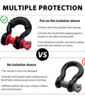 Image comparing D-ring shackles with and without 2 Pack D Ring Shackle Isolators Kit With Washers For Standard Three Quarter Inch Shackles Rubber Shackle Isolators Protect Bumper And Reduce Rattle For Trucks Suvs And Jeeps.