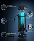 Outdoor Mosquito Zapper Electric Bug Killer 4200V With 15W UV Light IPX4 Waterproof For Yard Patio And Camping, components shown