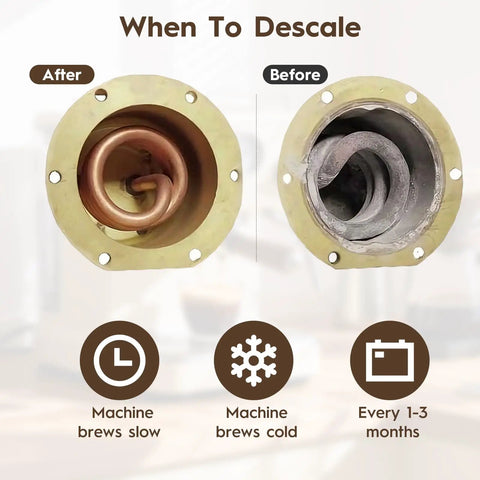 Two Pack Water Filters With Two 250ml Universal Descaler Bottles For Compatible Coffee Machines Plug N Play Easy Fit Replacement Kit Keeps Brew Quality Prevents Scale Prolongs Machine Life before and after descaling chart