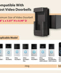 Anti Theft Video Doorbell Mount For Ring And Blink Models 1 2 3 3 Plus 4 2020 2023 And Blink 2021 No Drill Adjustable Bracket Wedge Adapter Holder Accessory in black, compatible with multiple video doorbell models, shown with size specifications and applicable models.