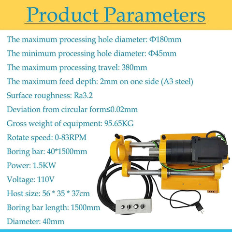 BEILOCKERY 110V hole drilling machine, side view showing yellow frame, black motor, and silver guide rods.
