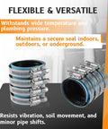 4 Inch Heavy Duty No Hub Coupling With Blue Shield For Drain Waste And Vent Systems, 304 Stainless Steel With One Piece Rubber Gasket, Built To Last, Corrosion Resistant Connector For Indoor And Outdoor Use, shown in stacked view