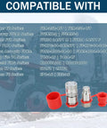 Front view of 1/4 in skid-steer flat-face hydraulic quick-connect couplers with red dust covers