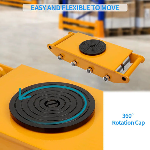 Dollate 26400 Lbs Heavy Duty Machine Skates 12 Ton Capacity industrial dolly plates with 360° rotation cap for easy maneuvering.