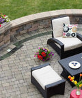 Water Based Stone Enhancer And Sealant For Marble Granite Limestone Straight Up One Step All In One Formula That Deepens Color Without Adding Gloss Gallon Size Patio setting with seating, flowers, and table.