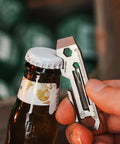 KR03 EDC Pry Bar Multitool With Flathead And Phillips Driver, Bottle Opener, Three Hex Wrenches, Built In Metric And Imperial Ruler in use opening a bottle