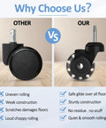 Side-by-side 2-inch ball casters: left simple black wheel, right heavy-duty stem swivel with mounting plate (set of 4)