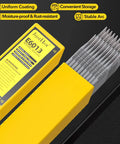 E6013 3 32 Inch Diameter 5Lb Carbon Steel Arc Welding Rods with yellow packaging showing electrodes and product details